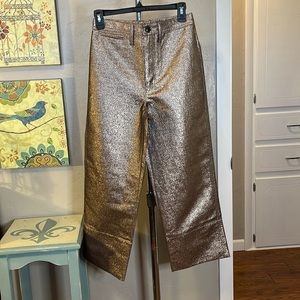 Madewell Slim Emmett Wide Leg Crop Holiday Metallic Rose Gold Size 26